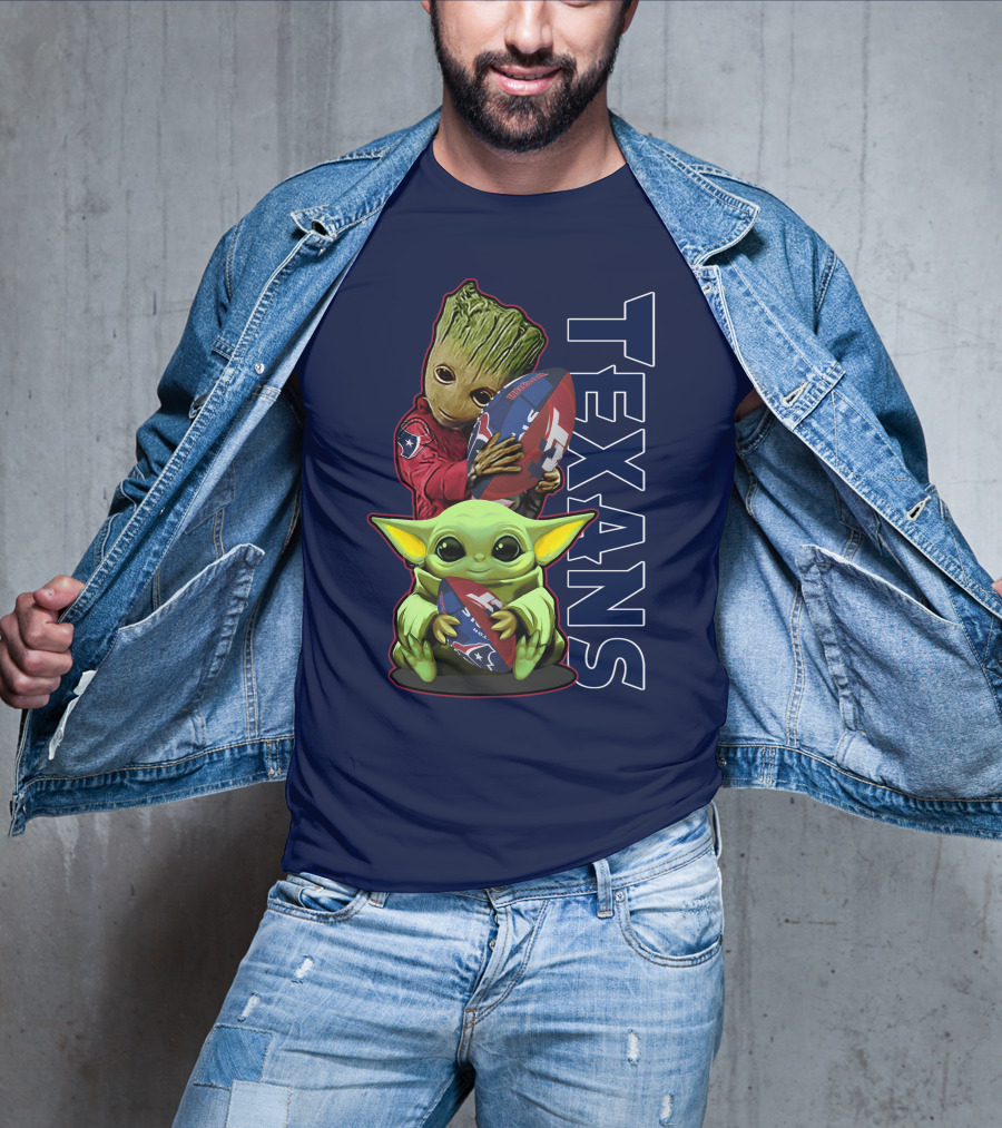 Texans Groot Baby Yoda Holding Houston Football T-Shirt