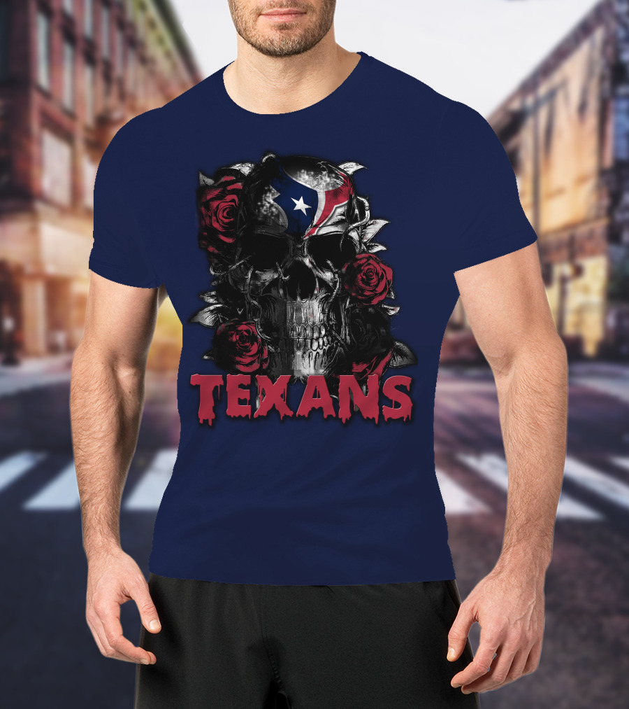 Texans Skull With Roses And Helmet T-Shirt