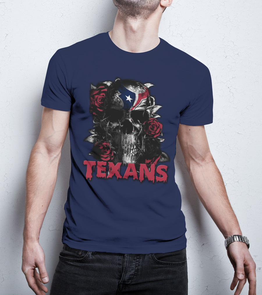 Texans Skull With Roses And Helmet T-Shirt