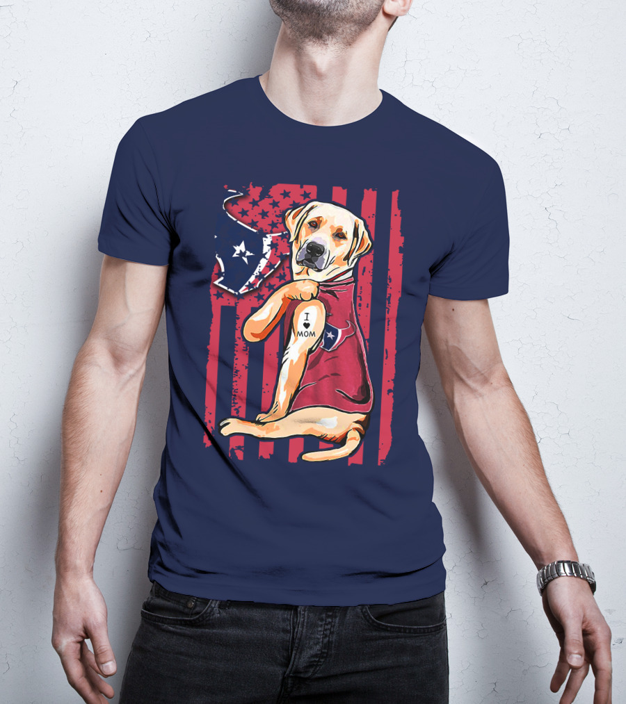 Labrador Retriever I Love Mom Houston Texans Fan American Flag T-Shirt
