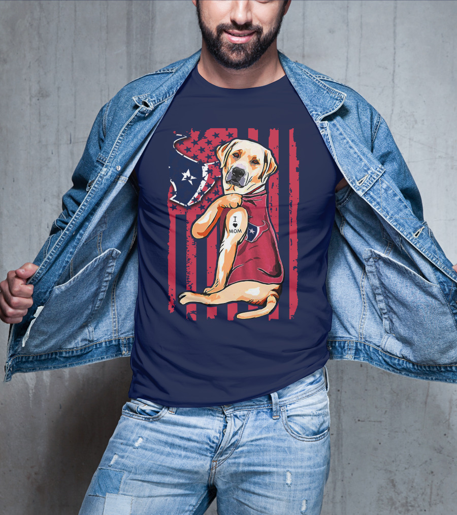 Labrador Retriever I Love Mom Houston Texans Fan American Flag T-Shirt