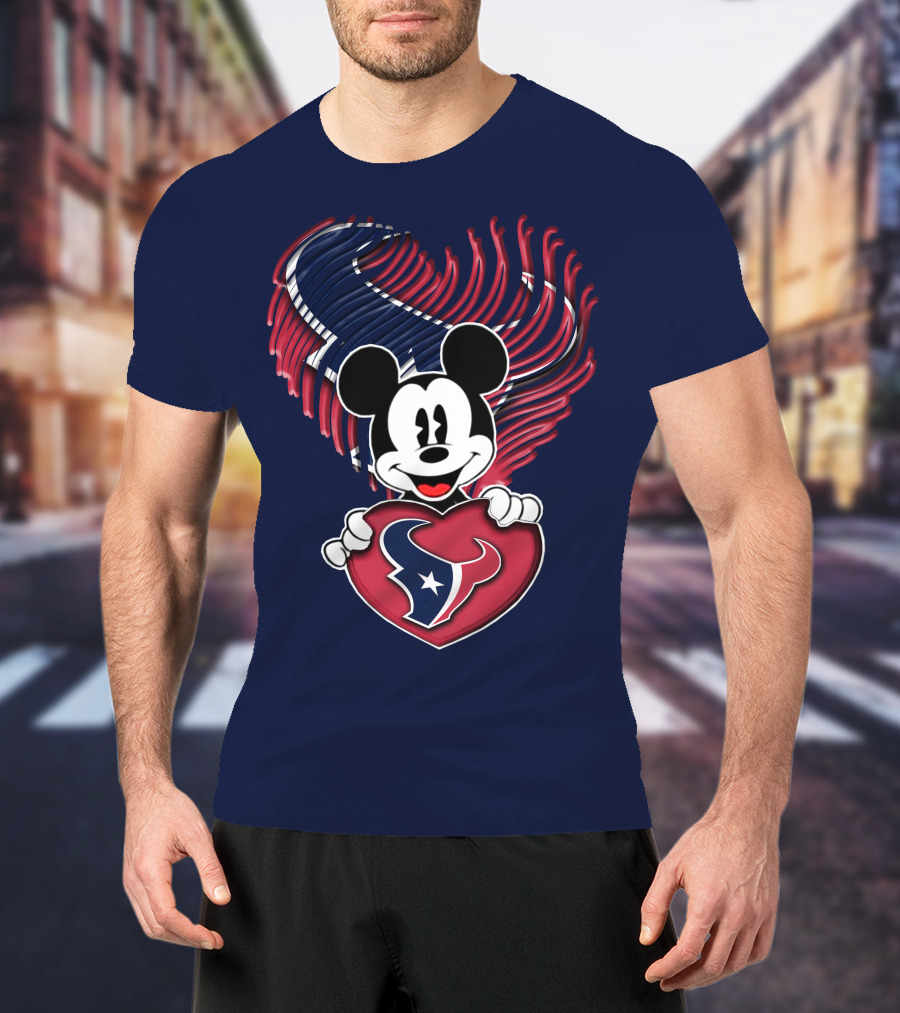 Mick Mouse Heart Houston Texans T-Shirt
