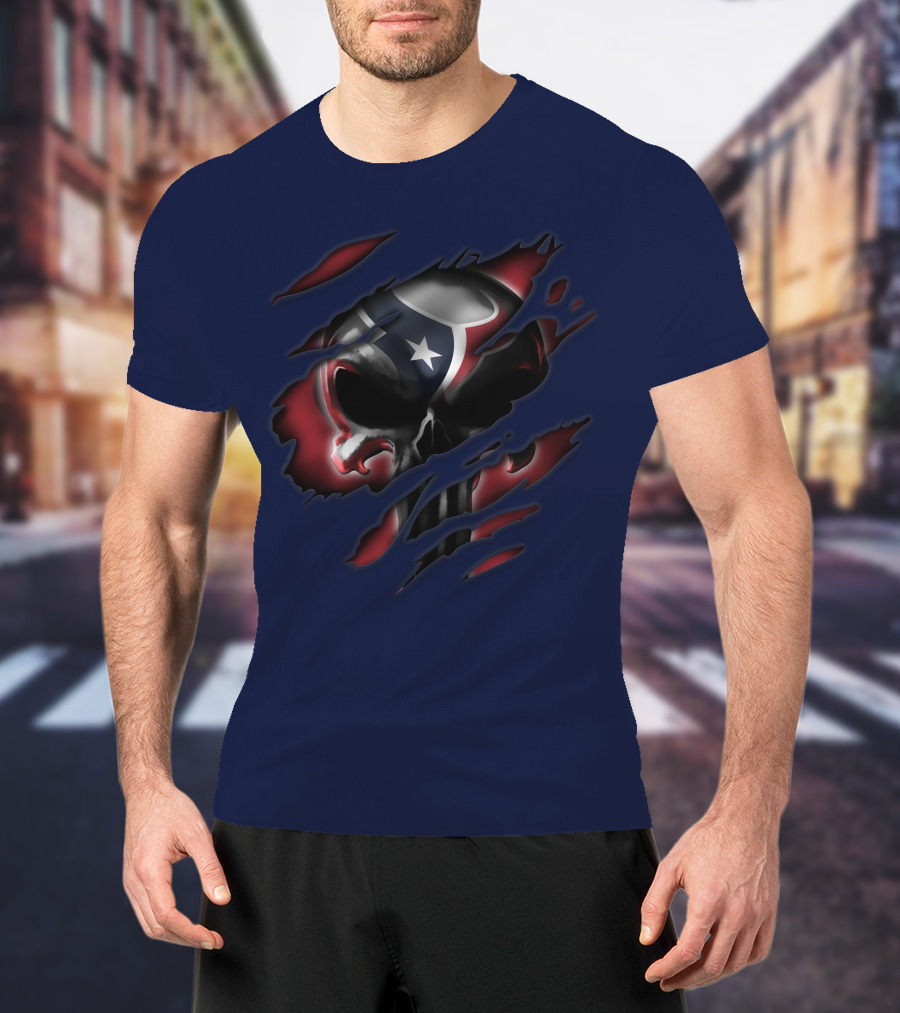 Houston Texans 68 Skull Logo Ripped T-Shirt