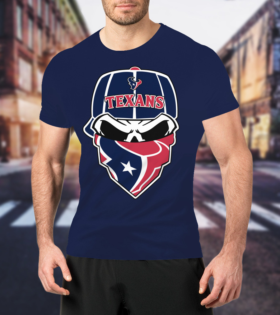 Houston Texans Skull Bandana And Cap T-Shirt