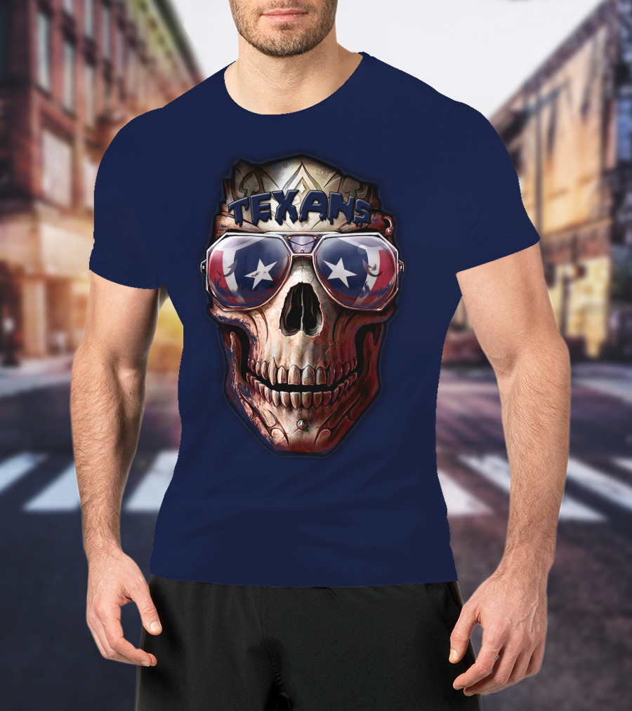 Texans Skull With Star Sunglasses T-Shirt