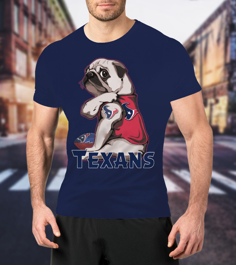 Pug Wearing Houston Texans Football Jersey T-Shirt