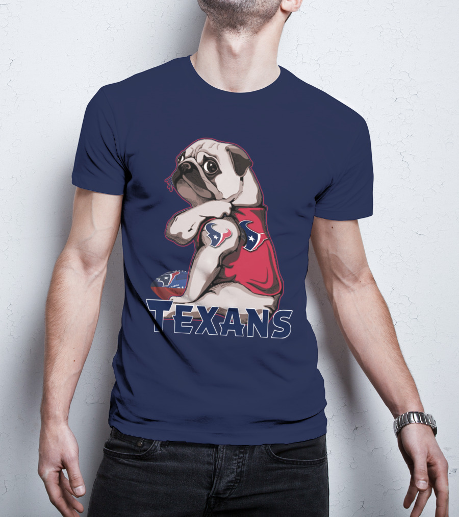 Pug Wearing Houston Texans Football Jersey T-Shirt