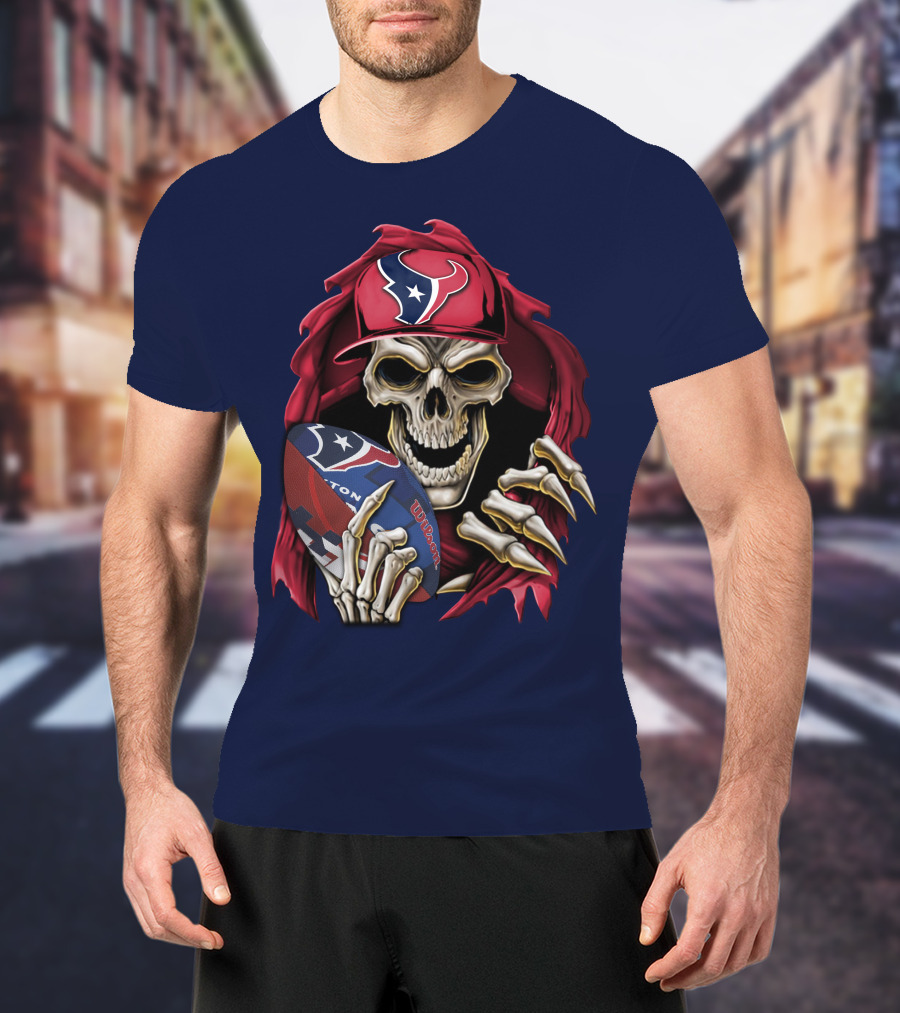 Skullbong Houston Texans Skeleton Football Cap And Wilson Rugby T-Shirt