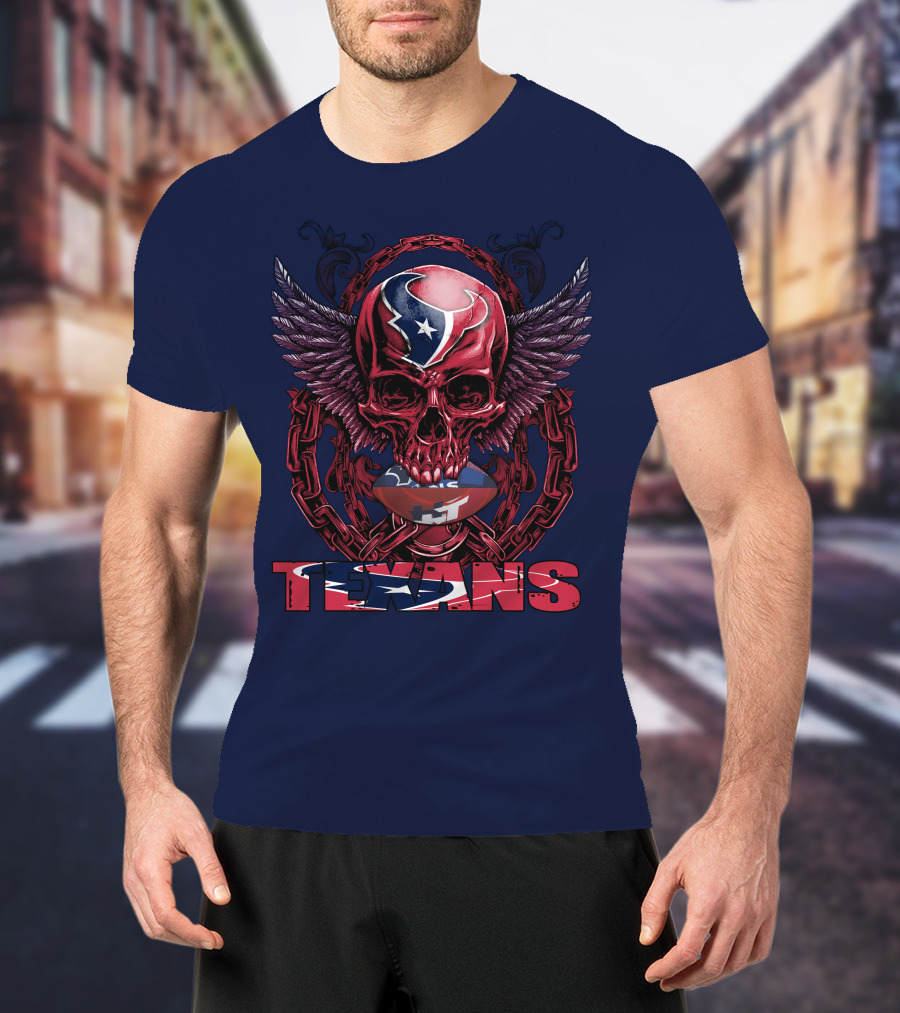 Texans Houston Football Skull Wings Chain T-Shirt