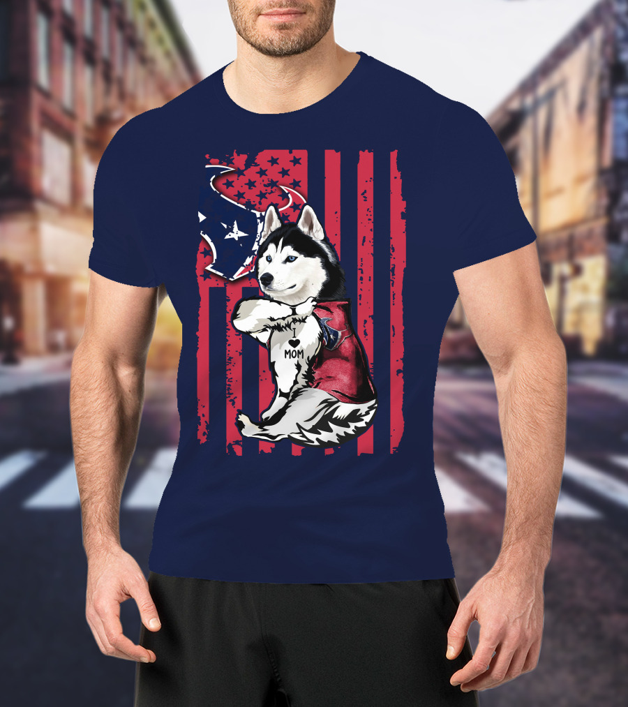 Siberian Husky I Love Mom Houston Texans Flag T-Shirt