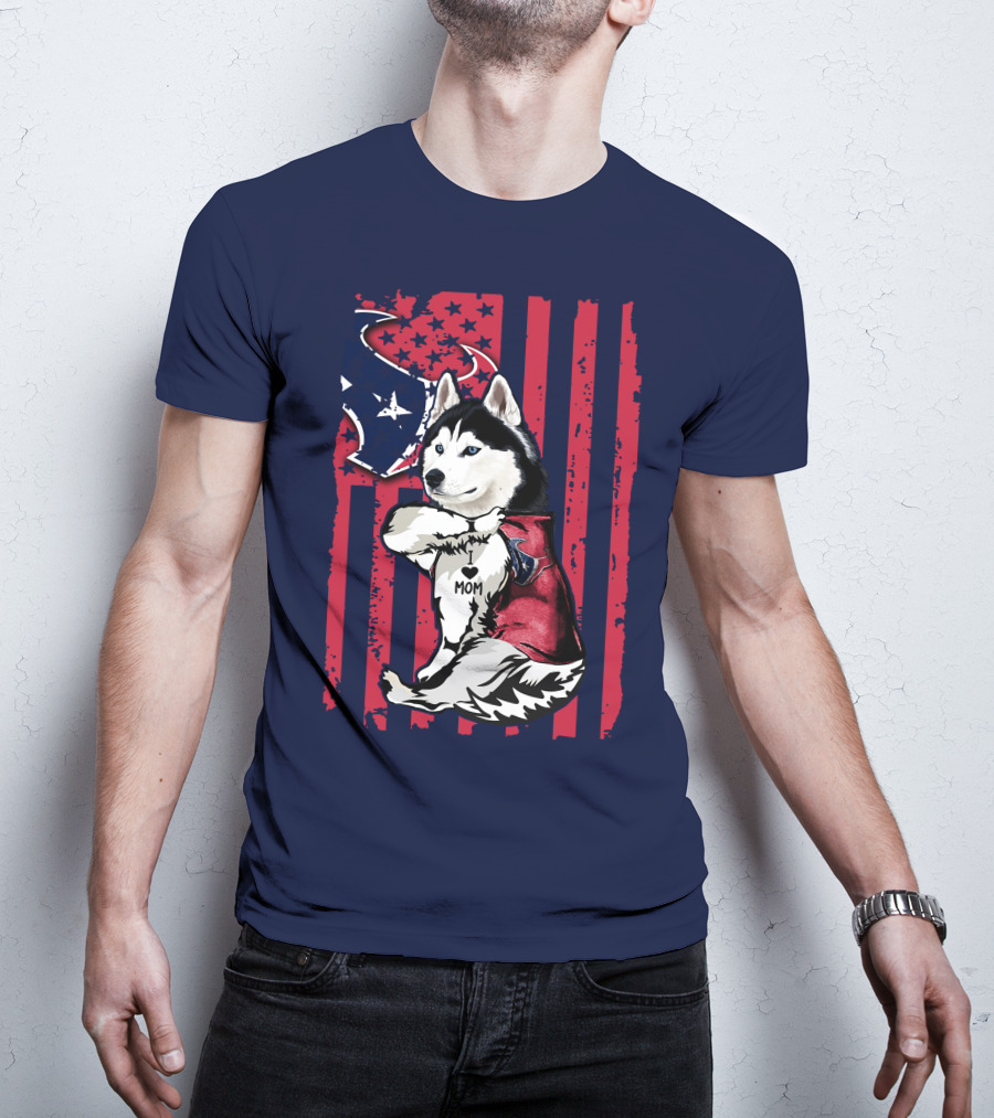Siberian Husky I Love Mom Houston Texans Flag T-Shirt