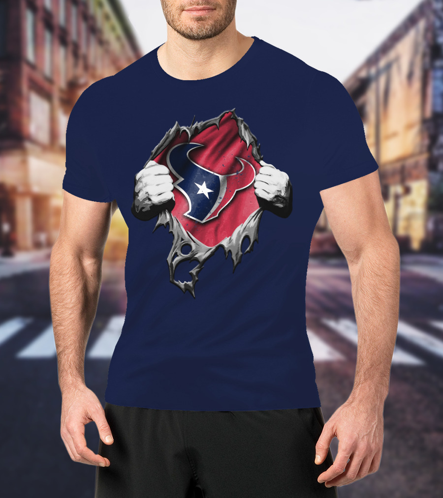 Torn Houston Texans Logo Hidden Beneath Rip Effect T-Shirt