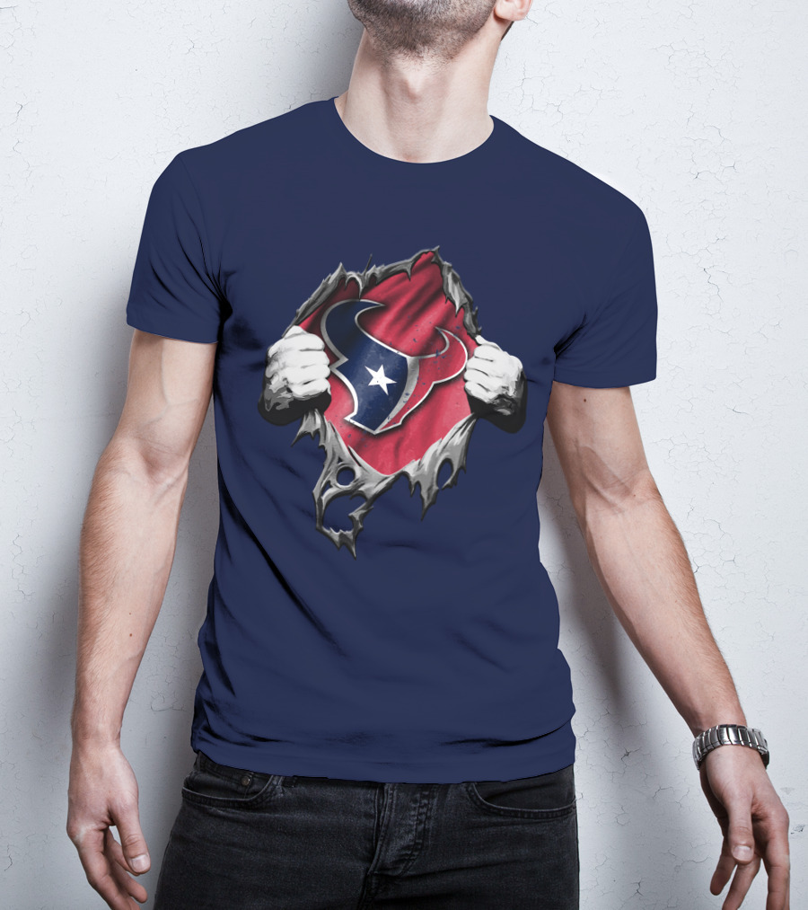 Torn Houston Texans Logo Hidden Beneath Rip Effect T-Shirt