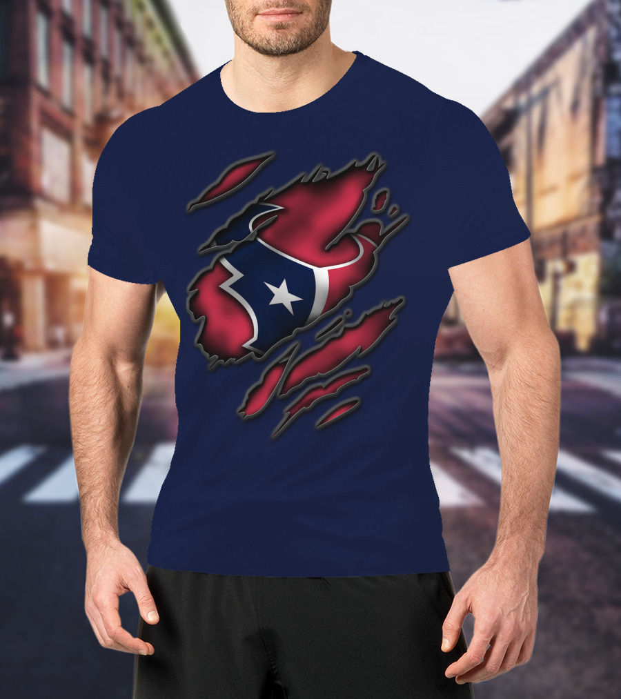 Torn Houston Texans Star Logo Ripped Flag T-Shirt