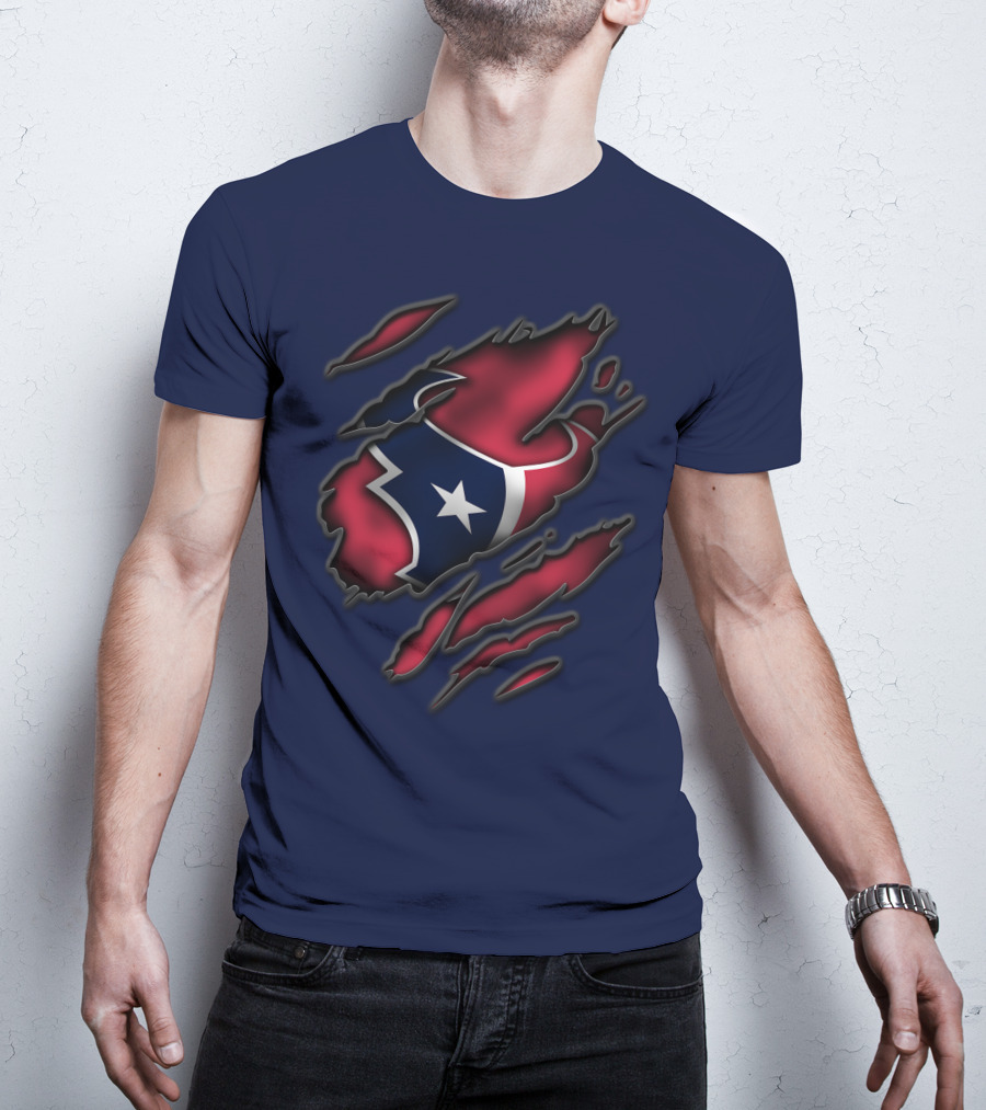 Torn Houston Texans Star Logo Ripped Flag T-Shirt