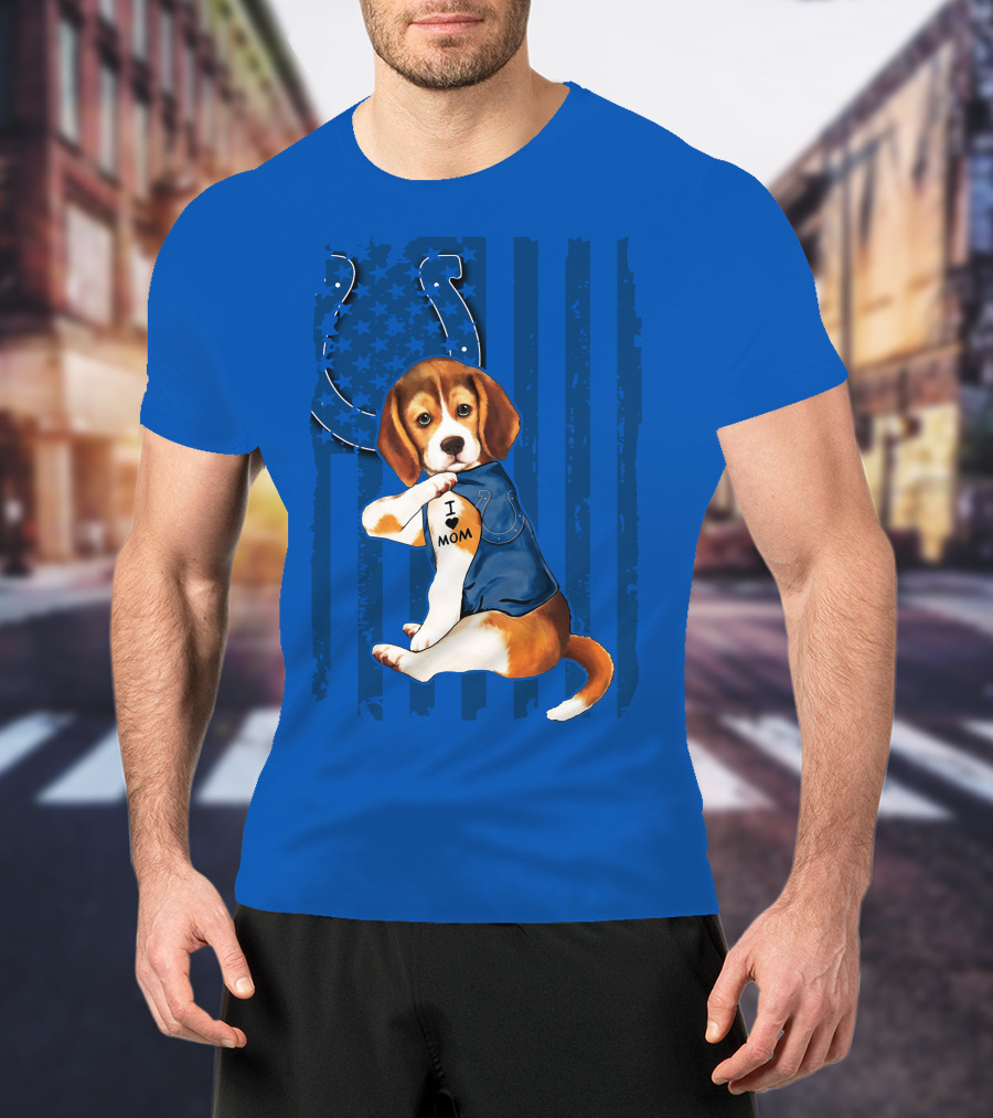 Beagle Wearing I Love Mom Indianapolis Colts Shirt With Horseshoe T-Shirt