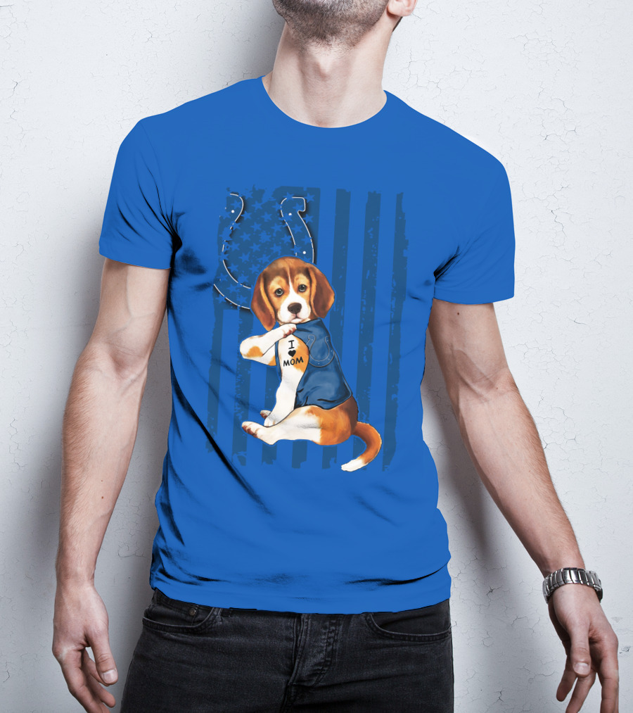 Beagle Wearing I Love Mom Indianapolis Colts Shirt With Horseshoe T-Shirt