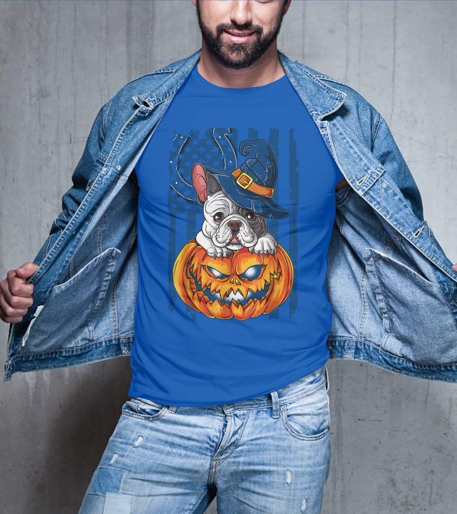 Hlw Bulldog Witch Hat Pumpkin Indianapolis Colts T-Shirt