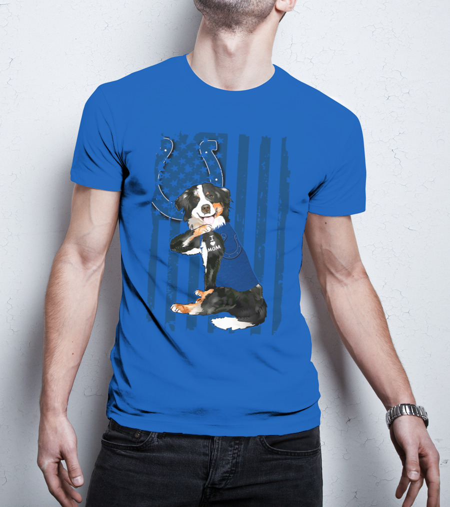 Border Collie I Love Mom Indianapolis Colts American Flag T-Shirt