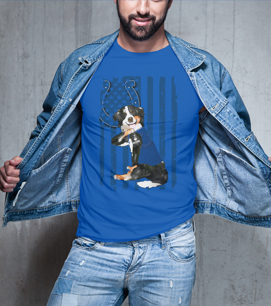 Border Collie I Love Mom Indianapolis Colts American Flag T-Shirt