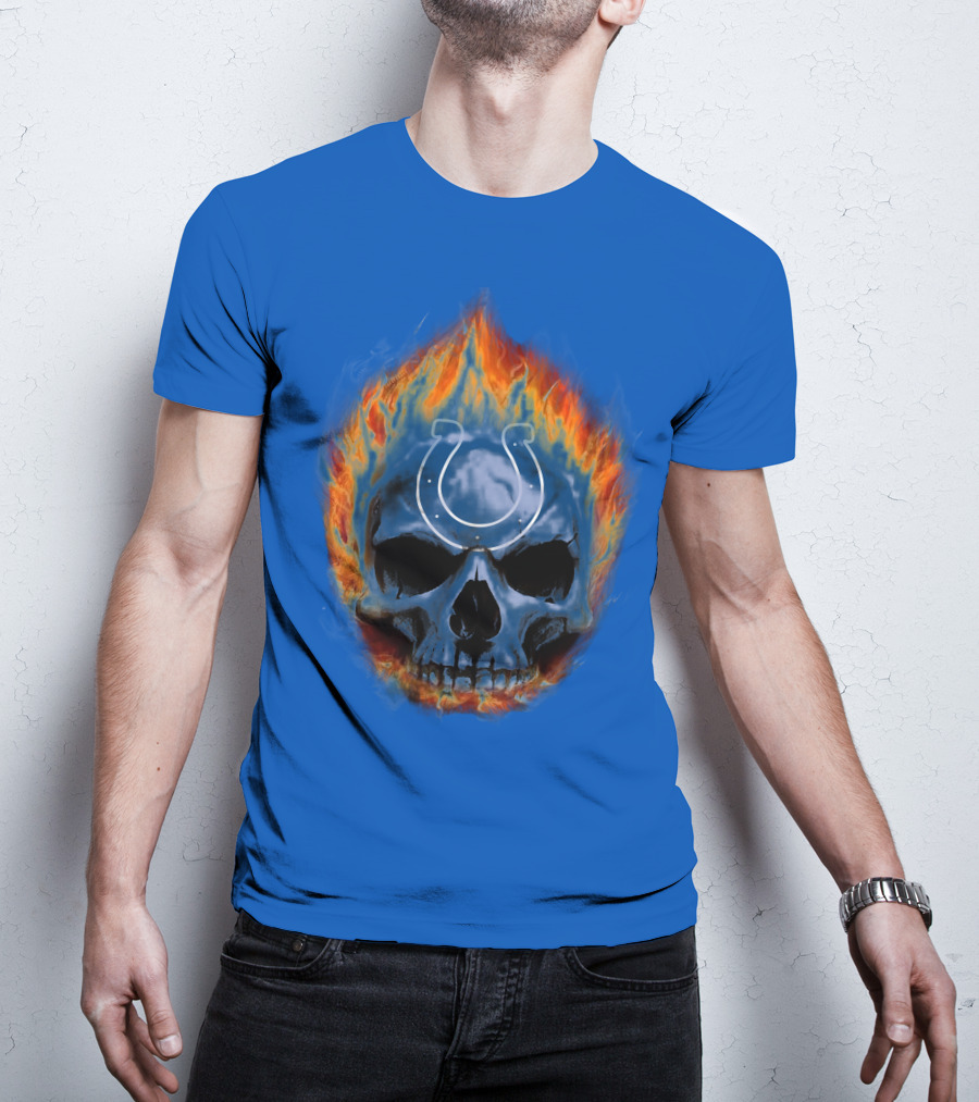 Indianapolis Colts Flaming Skull T-Shirt