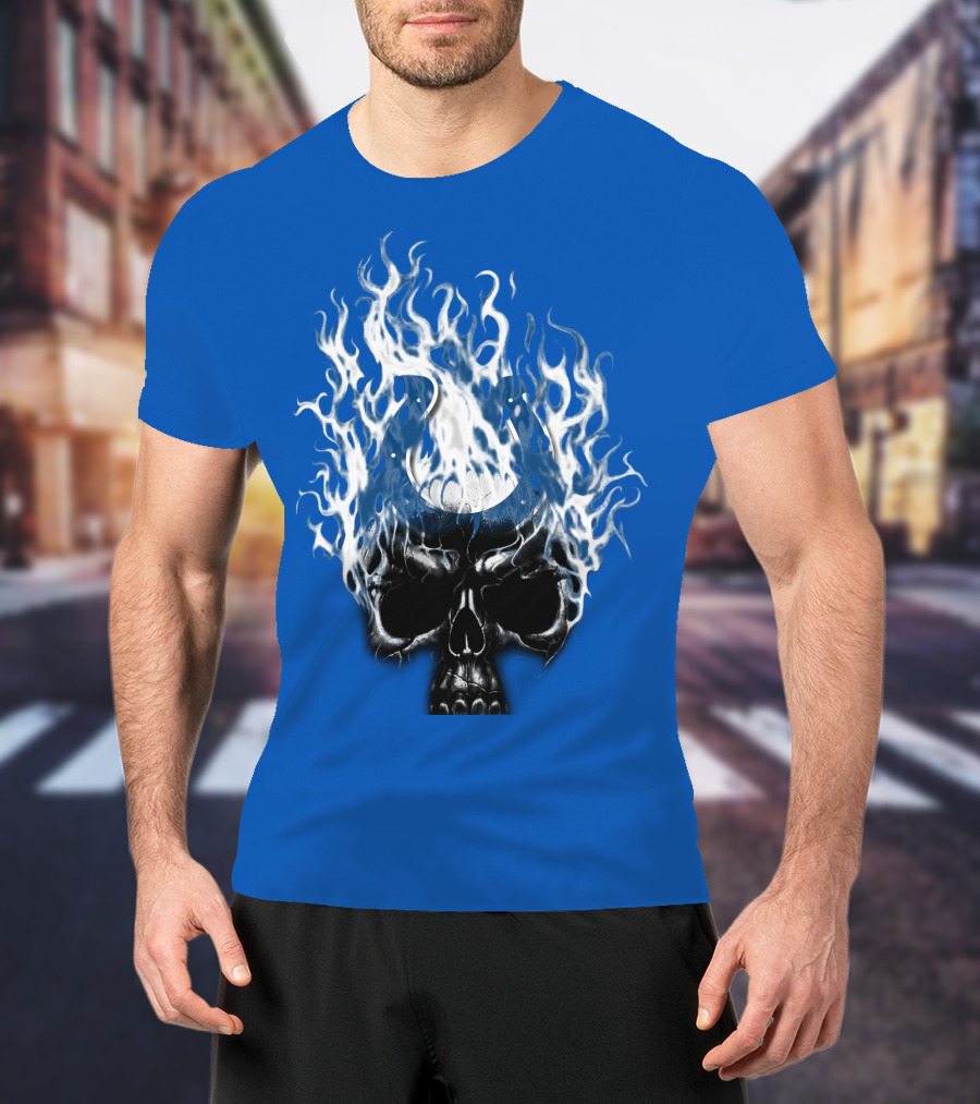 Indianapolis Colts 04 Skull With Horseshoe And Flames T-Shirt