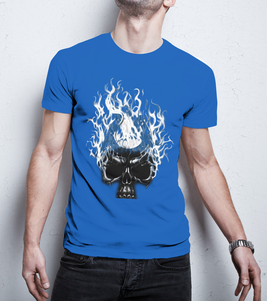Indianapolis Colts 04 Skull With Horseshoe And Flames T-Shirt