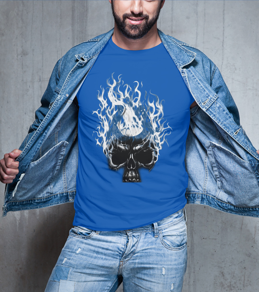 Indianapolis Colts 04 Skull With Horseshoe And Flames T-Shirt