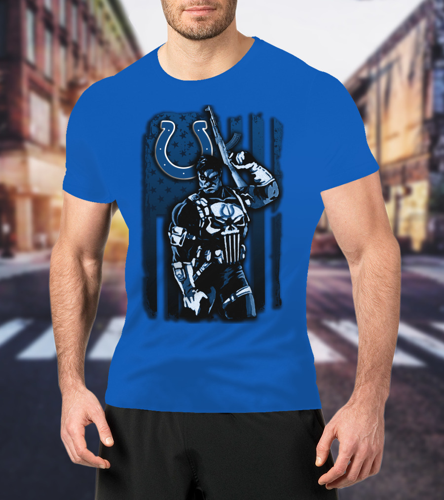 Indianapolis Colts Punisher Nfl Crossover 26 Blue Flag T-Shirt