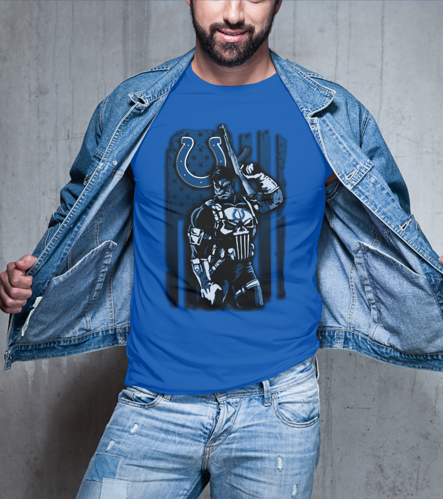 Indianapolis Colts Punisher Nfl Crossover 26 Blue Flag T-Shirt