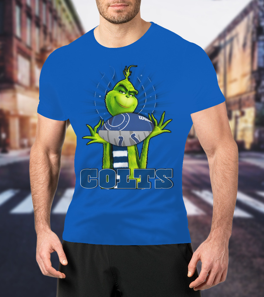 Grinch Holding Indianapolis Colts Football Stadium Background T-Shirt