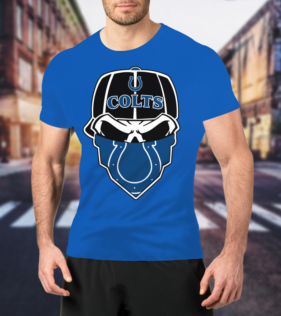 Indianapolis Colts Skull Bandana Helmet T-Shirt