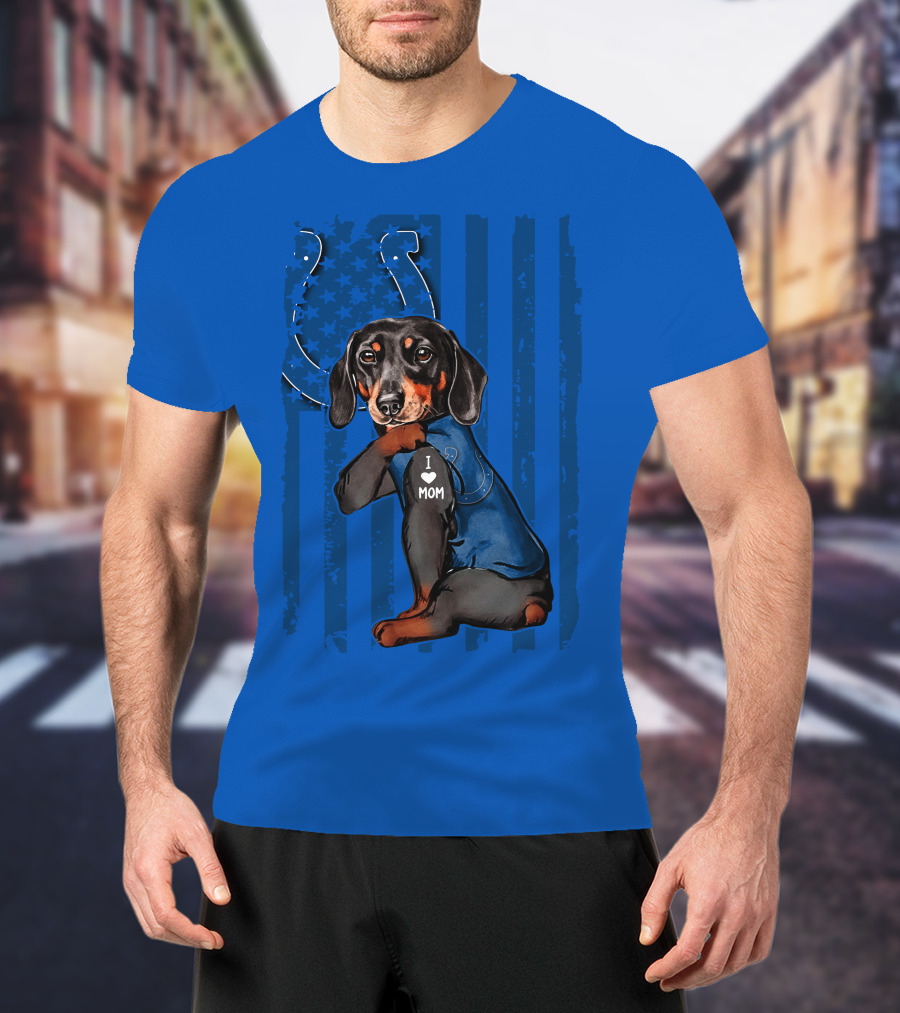 Dachshund I Love Mom Indianapolis Colts American Flag T-Shirt