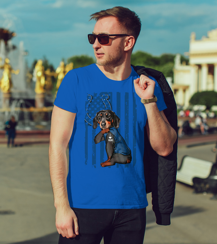 Dachshund I Love Mom Indianapolis Colts American Flag T-Shirt