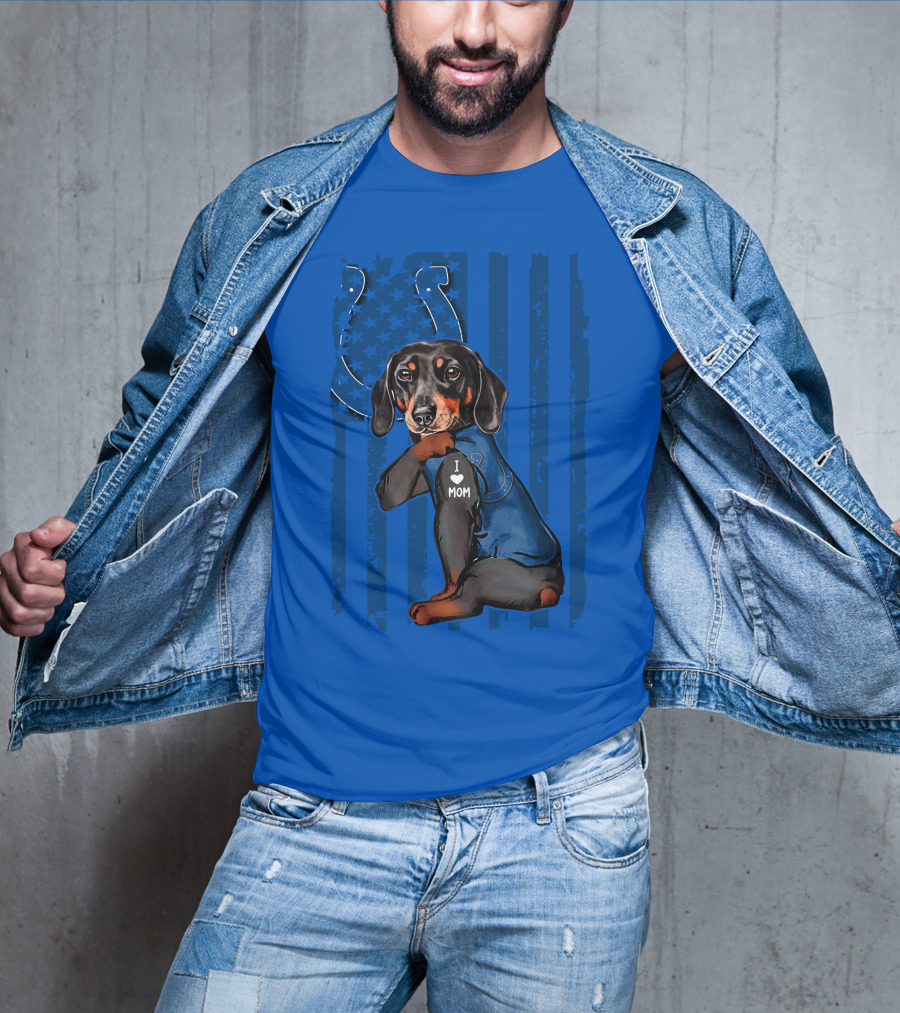 Dachshund I Love Mom Indianapolis Colts American Flag T-Shirt