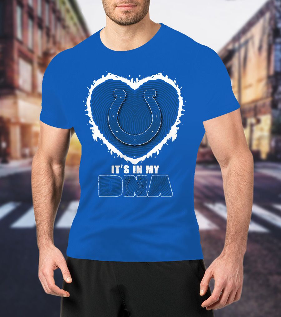 Indianapolis Colts It's In My Dna Heart Horseshoe Fingerprint T-Shirt