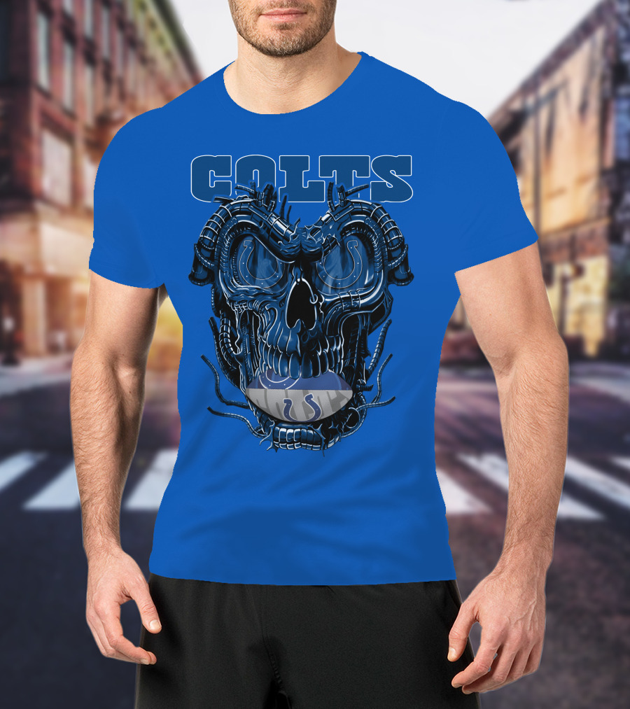 Dragonskull Colts Skull With Indianapolis Horseshoe T-Shirt