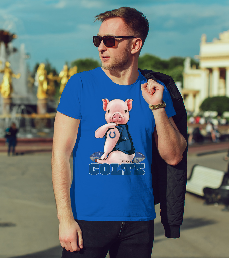 Pig Wearing Indianapolis Colts Jersey With Football T-Shirt