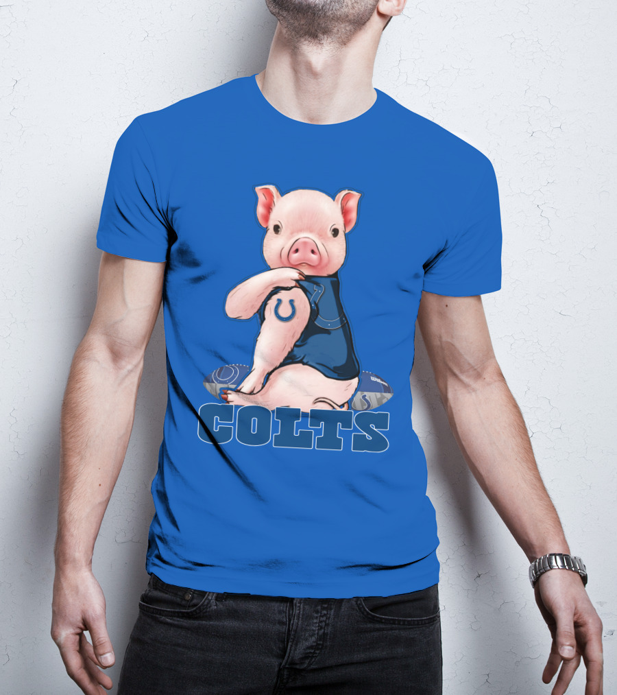 Pig Wearing Indianapolis Colts Jersey With Football T-Shirt