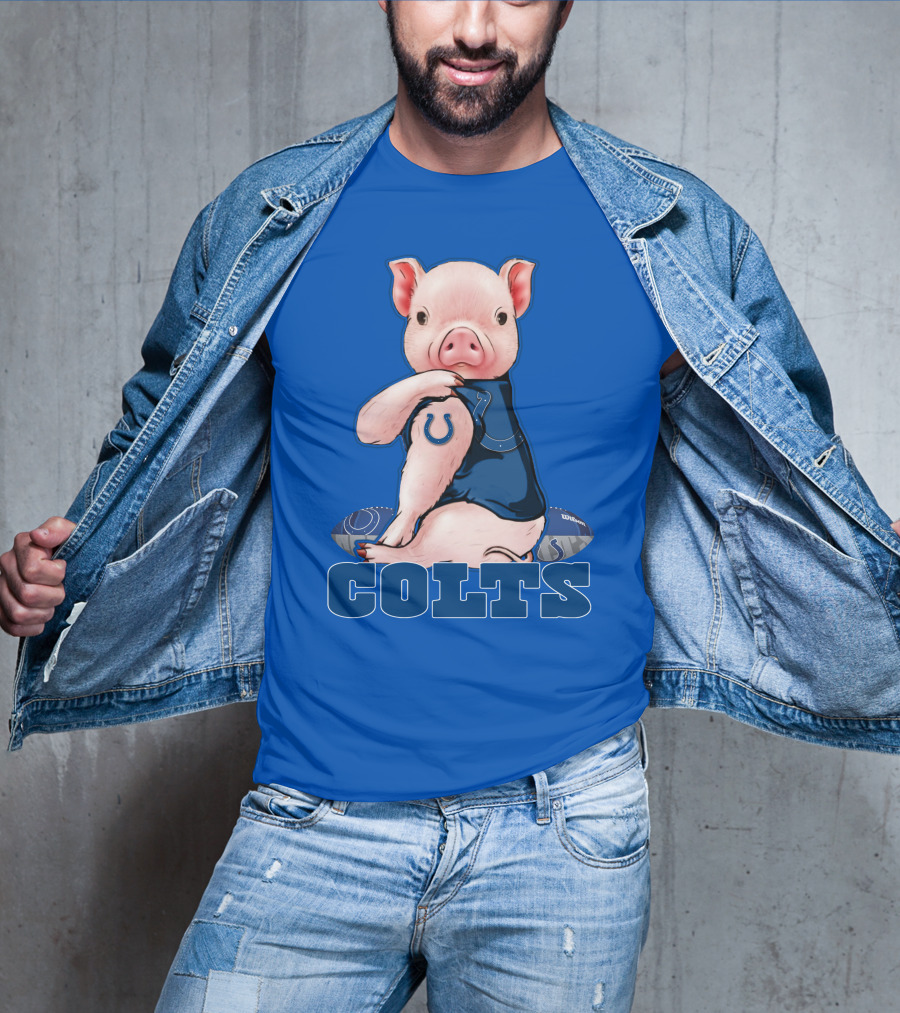 Pig Wearing Indianapolis Colts Jersey With Football T-Shirt
