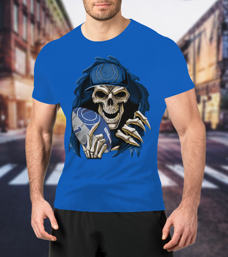 Skullbong Indianapolis Colts Skeleton Holding Football T-Shirt