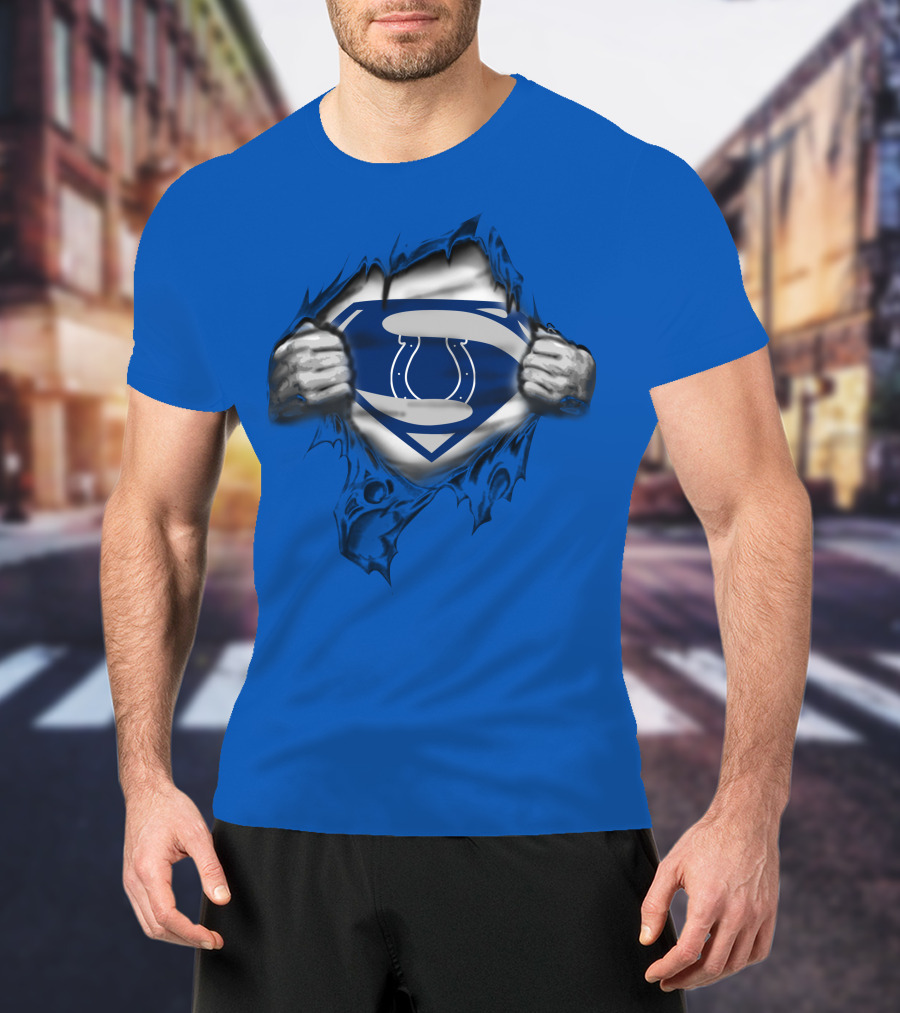 Superman Style Indianapolis Colts 70 Logo Burst T-Shirt