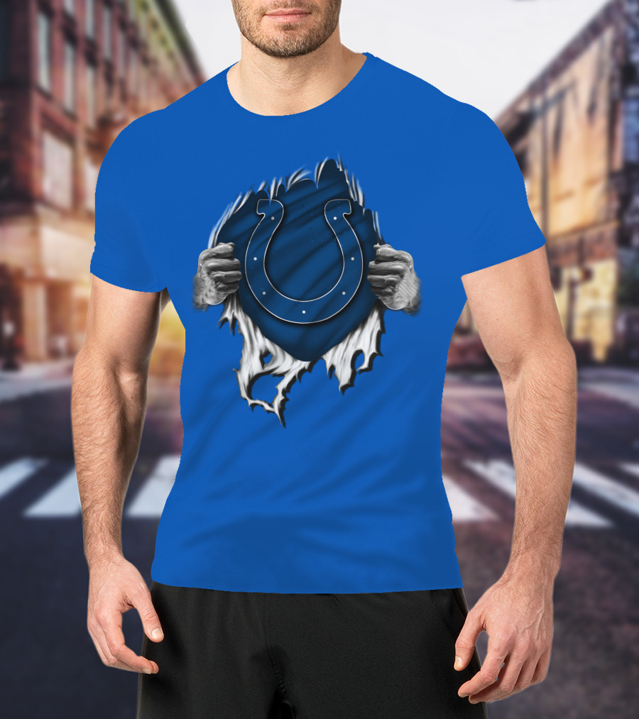 Torn Indianapolis Colts Logo With Ripping Hands T-Shirt