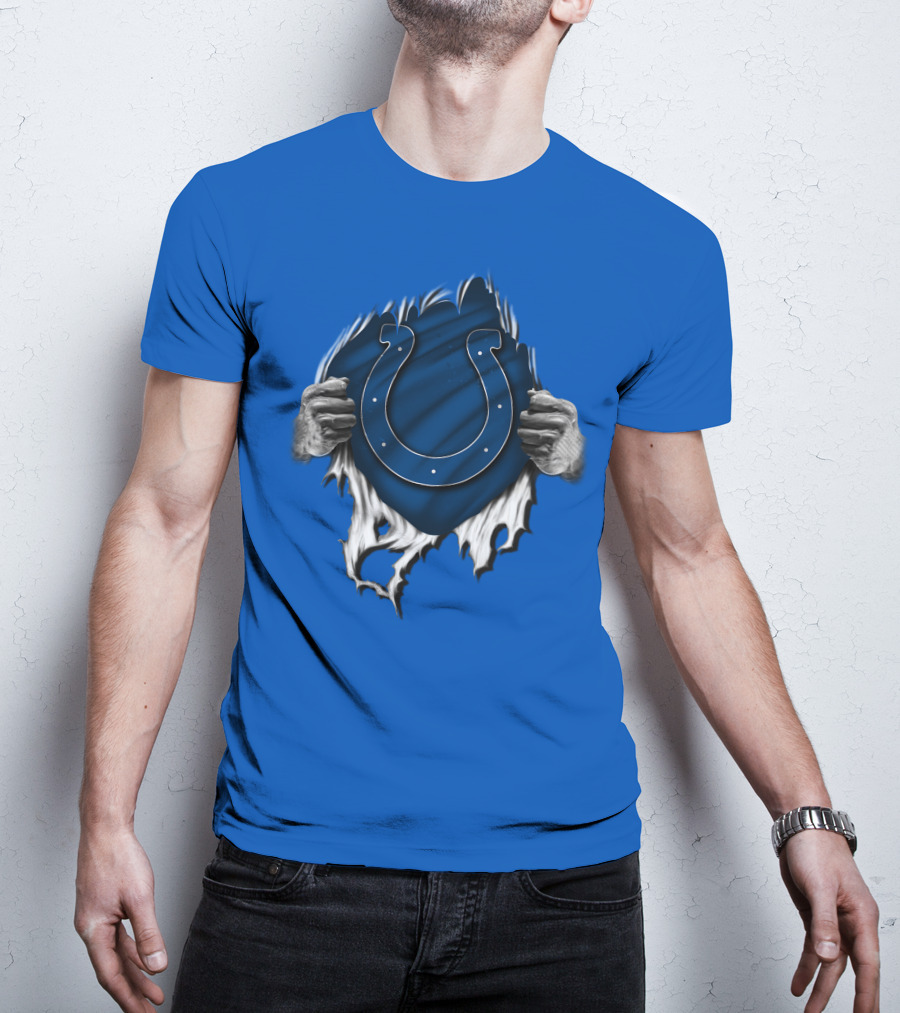 Torn Indianapolis Colts Logo With Ripping Hands T-Shirt