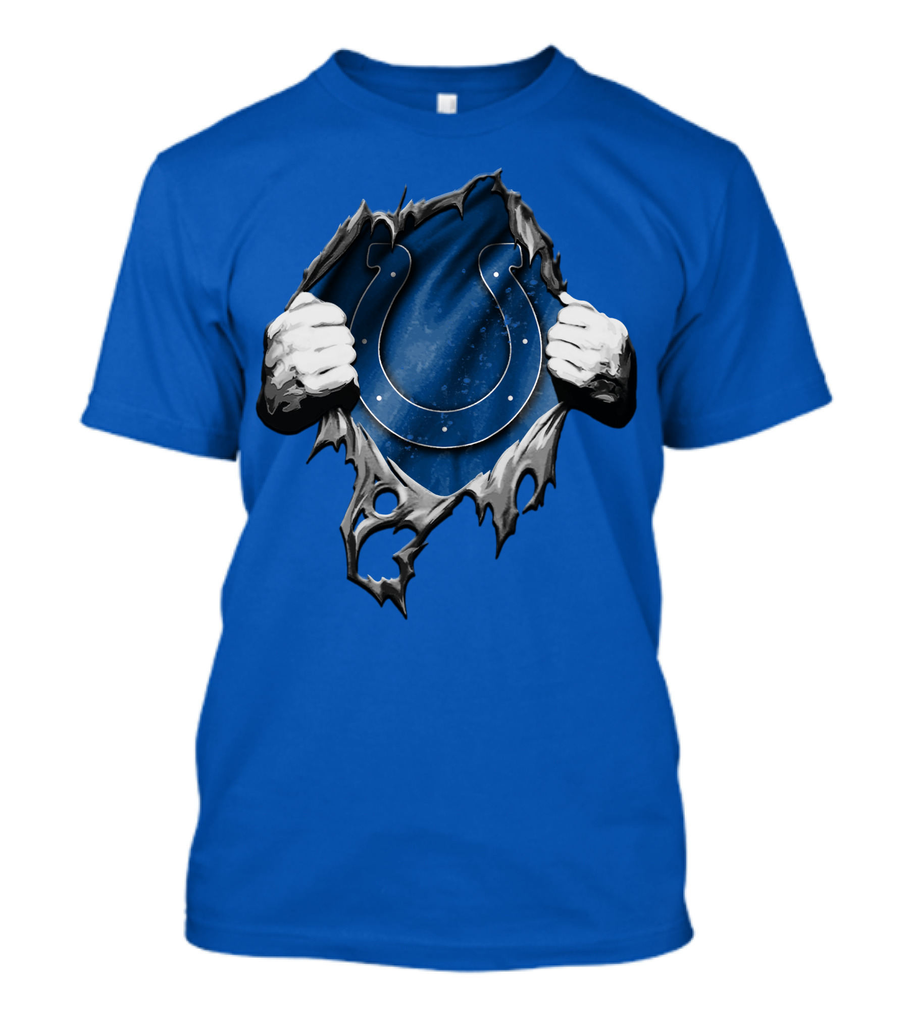 Torn Indianapolis Colts Horseshoe Logo Rip Through T-Shirt