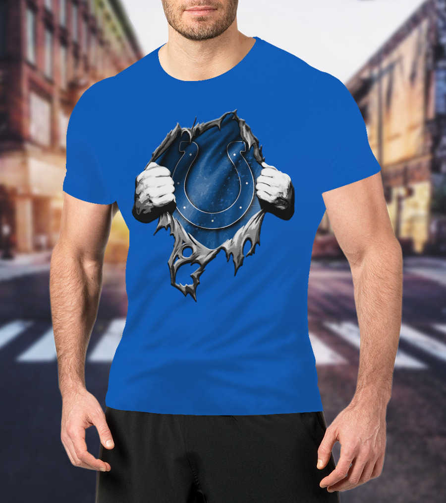 Torn Indianapolis Colts Horseshoe Logo Rip Through T-Shirt