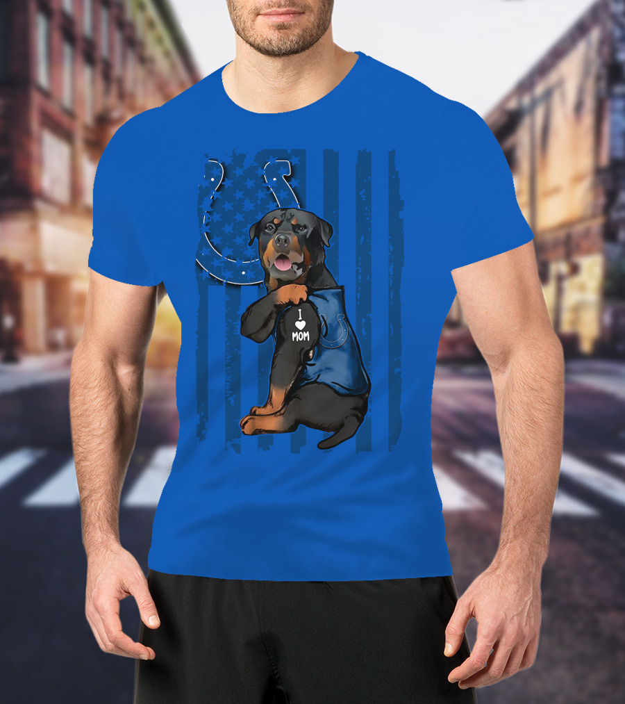 Rottweiler I Love Mom Indianapolis Colts American Flag T-Shirt