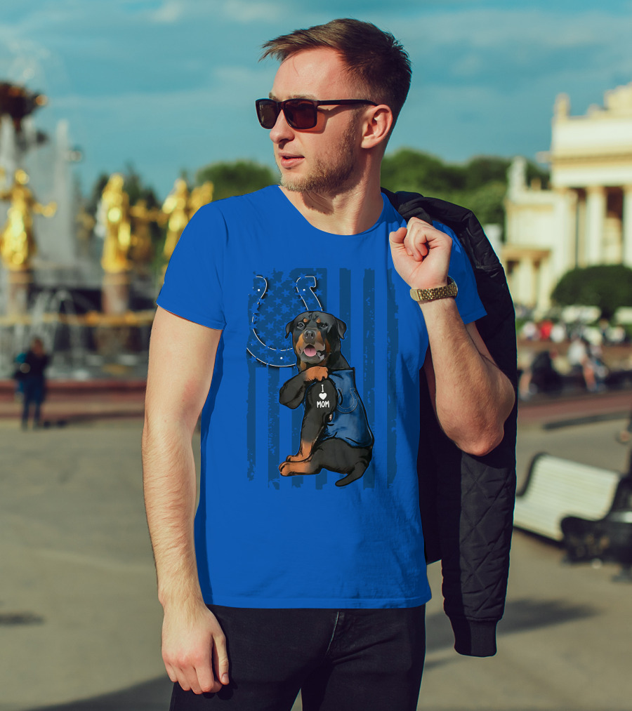 Rottweiler I Love Mom Indianapolis Colts American Flag T-Shirt
