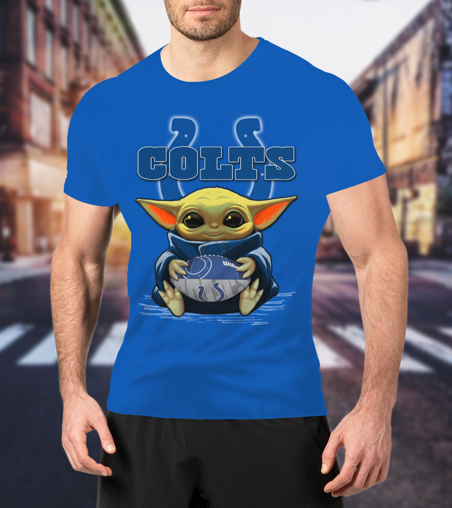 Colts Baby Yoda Holding Indianapolis Football T-Shirt