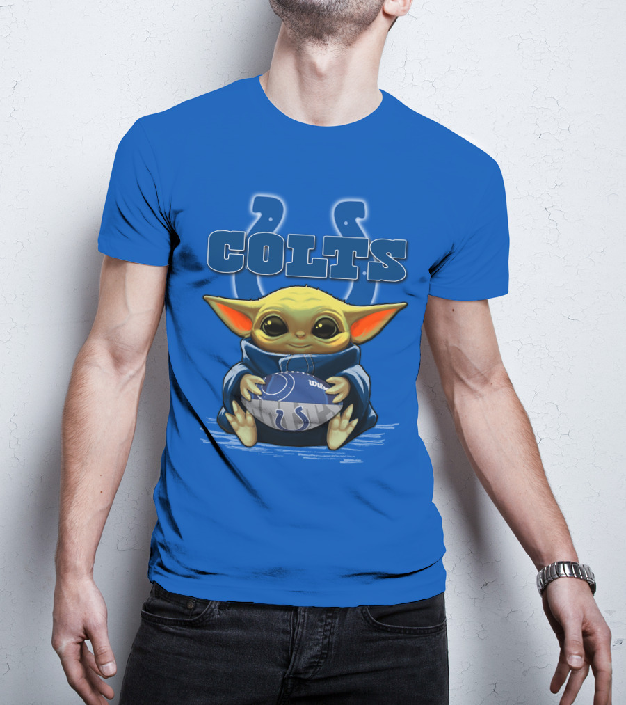 Colts Baby Yoda Holding Indianapolis Football T-Shirt